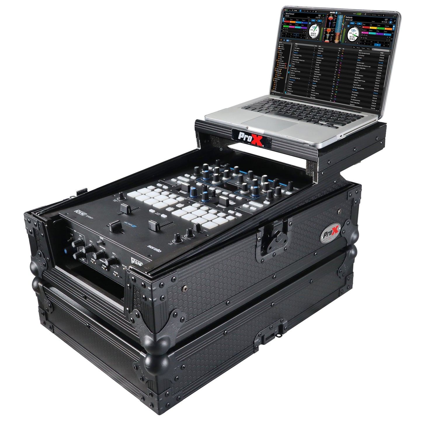 ProX Flight Case for Rane Seventy DJ Mixer Road Case | Black on Black | With Laptop Shelf