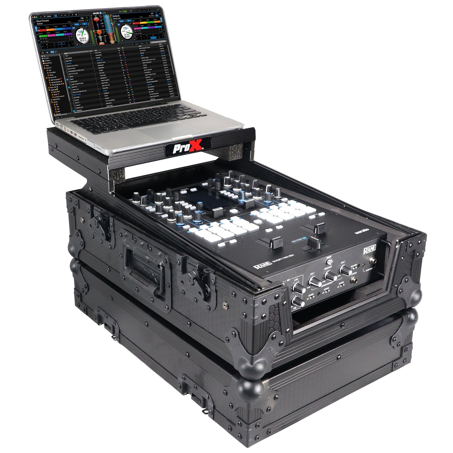 ProX Flight Case for Rane Seventy DJ Mixer Road Case | Black on Black | With Laptop Shelf