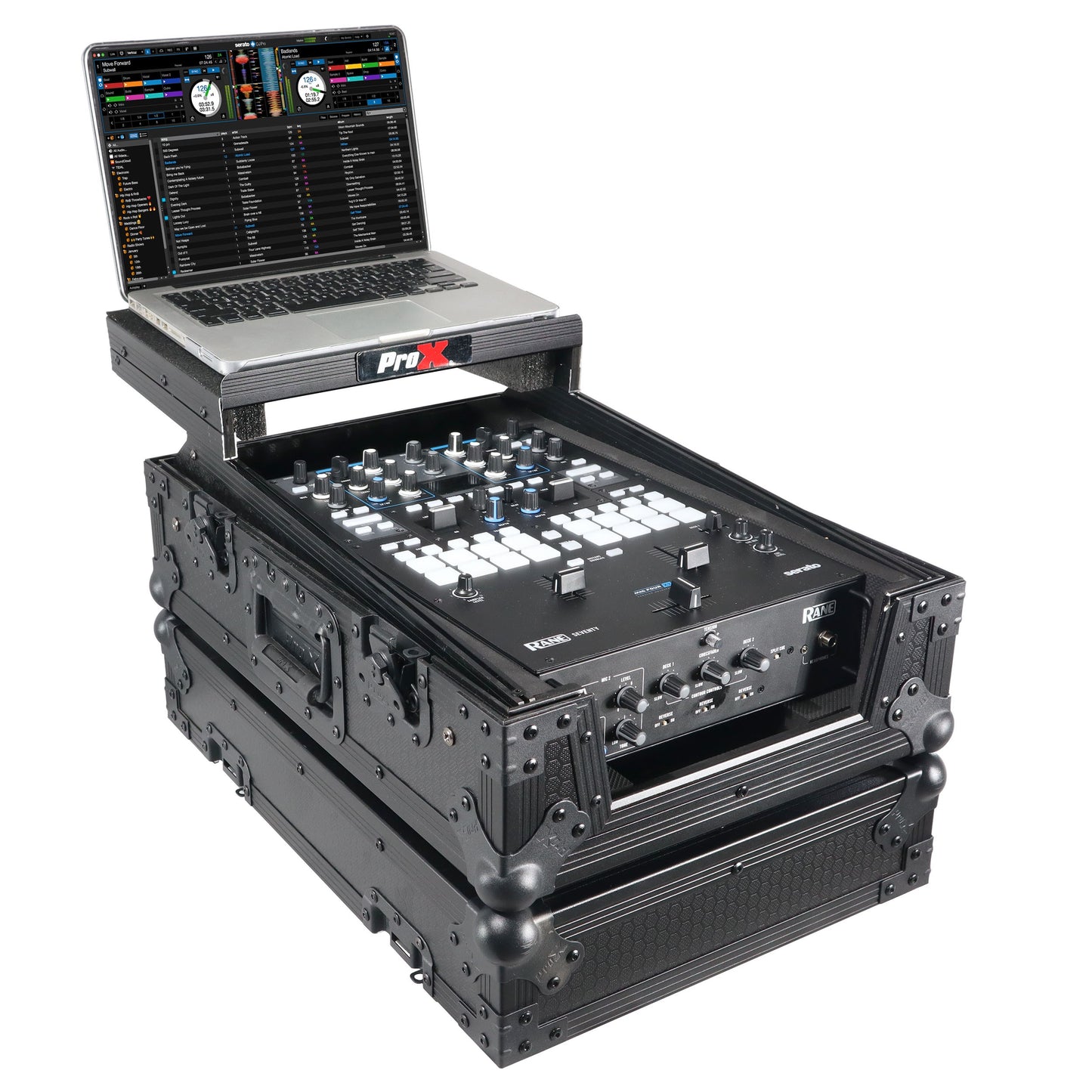 ProX Flight Case for Rane Seventy DJ Mixer Road Case | Black on Black | With Laptop Shelf