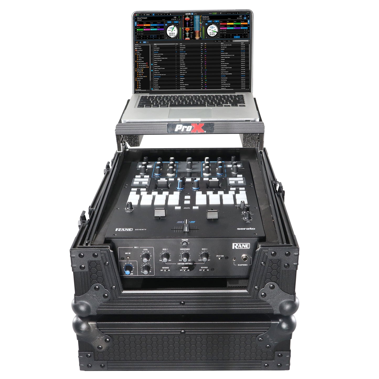 ProX Flight Case for Rane Seventy DJ Mixer Road Case | Black on Black | With Laptop Shelf