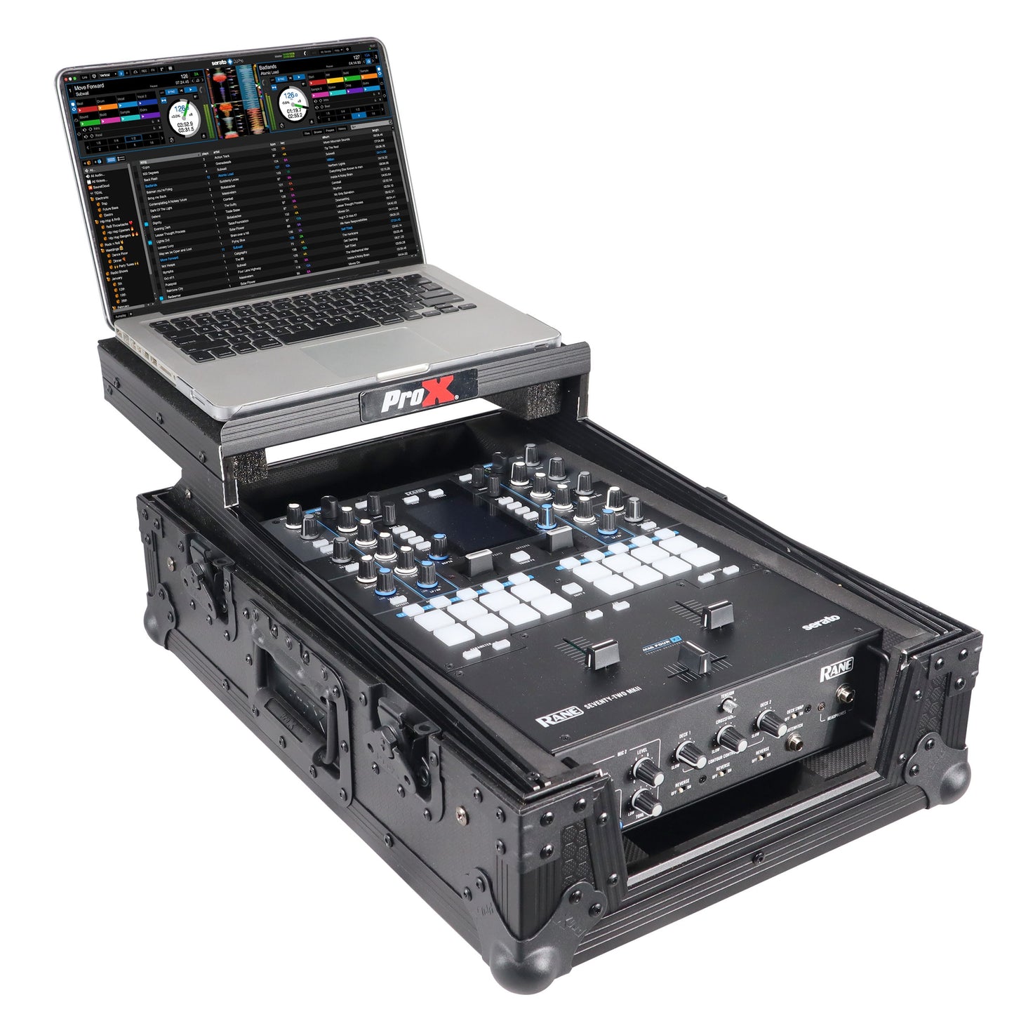ProX Flight Case for Rane Seventy DJ Mixer Road Case | Black on Black | With Laptop Shelf