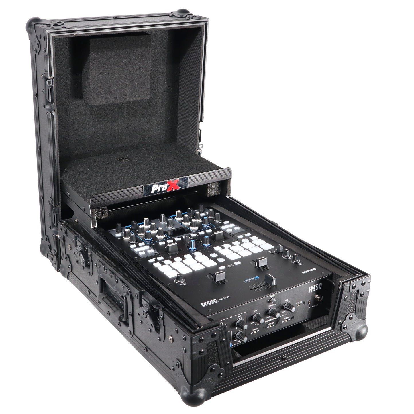 ProX Flight Case for Rane Seventy DJ Mixer Road Case | Black on Black | With Laptop Shelf