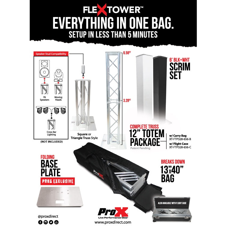 ProX Flex Tower Totem Package Adjustable DJ Truss Totem | Soft Carrying Bag