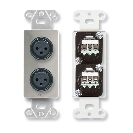 RDL DS-XLR2F Dual XLR 3-pin Female Jacks on Decora Wall Plate - Stainless Steel