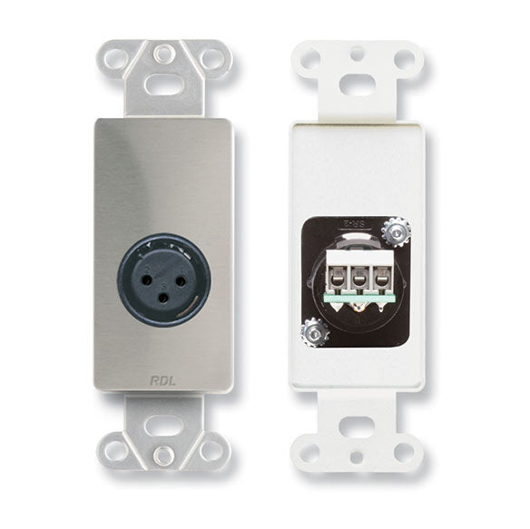 RDL DS-XLR3F XLR 3-pin Female Jack on Decora Wall Plate - Stainless Steel