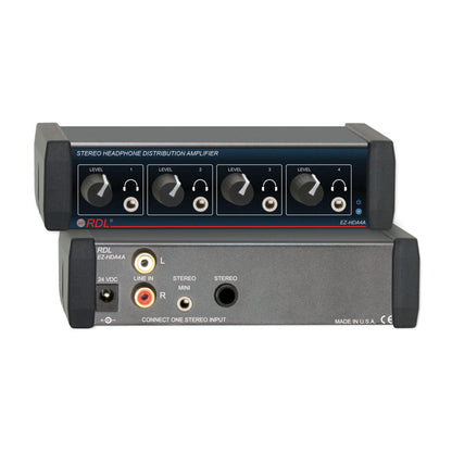 RDL EZ-HDA4A Stereo Headphone Distribution Amp - 1X4 Front-Panel Outputs