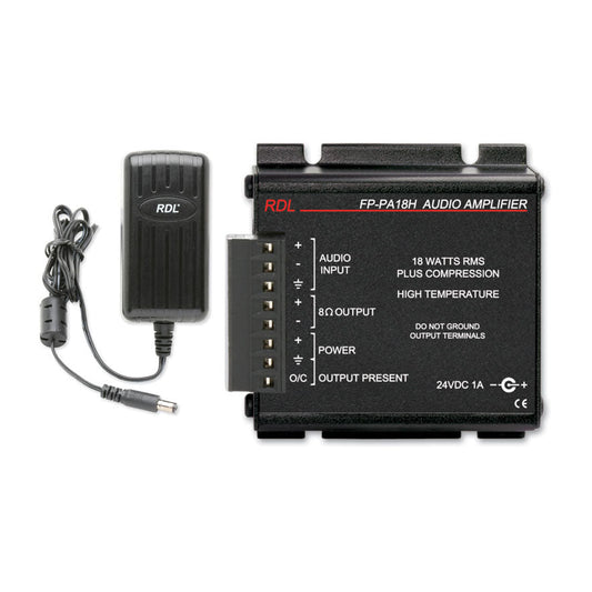 RDL FP-PA18H 18 W Mono Hi-Temp Audio Amplifier - 8 ohm, with Power Supply