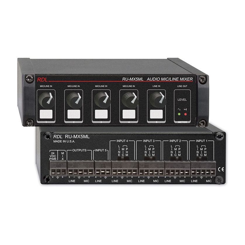 RDL RU-MX5ML 5 Channel Mic/Line Audio Mixer with Phantom Power