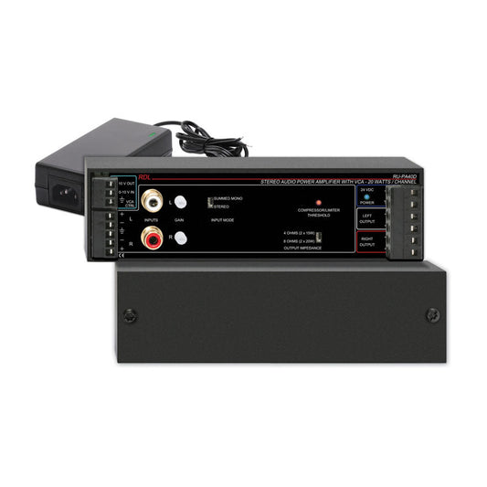 RDL RU-PA40D 40 W Stereo Audio Amplifier with VCA - 8 ohm, with Power Supply