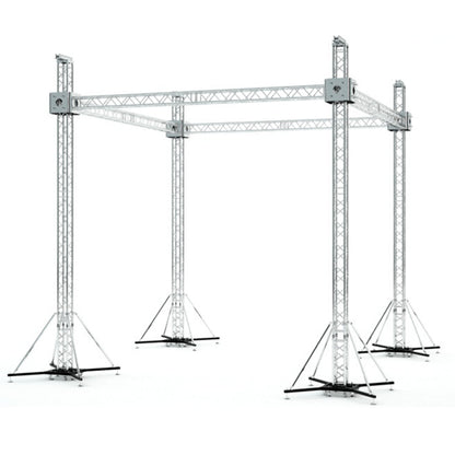 ProX Stage Roofing Truss System with Ground Support and Chain Hoists F34 Aluminum Complete Package | 20 ft W x 20 ft L x 23 ft H | Standard Flat Roof