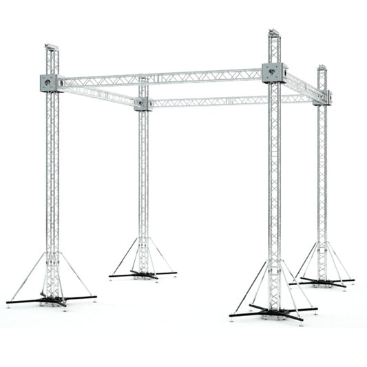 ProX Stage Roofing Truss System with Ground Support and Chain Hoists F34 Aluminum Complete Package | 20 ft W x 20 ft L x 23 ft H | Standard Flat Roof