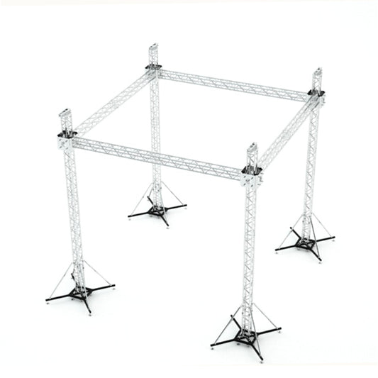 ProX Stage Roofing Truss System with Ground Support and Chain Hoists F34 Aluminum Complete Package | 20 ft W x 20 ft L x 23 ft H | Standard Flat Roof