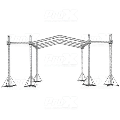 ProX Stage Roofing Truss System with Ground Support and Chain Hoists F34 Aluminum Complete Package | 30 ft W x 20 ft L x 23 ft H | PR3 12D With Speaker Wings