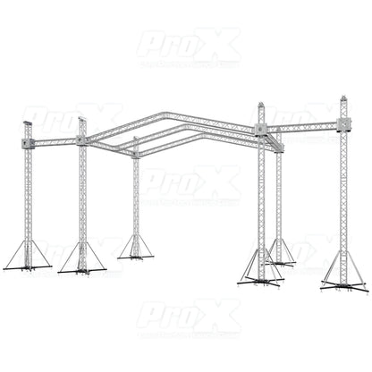 ProX Stage Roofing Truss System with Ground Support and Chain Hoists F34 Aluminum Complete Package | 30 ft W x 20 ft L x 23 ft H | PR3 12D With Speaker Wings
