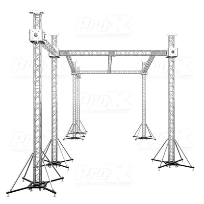 ProX Stage Roofing Truss System with Ground Support and Chain Hoists F34 Aluminum Complete Package | 30 ft W x 20 ft L x 23 ft H | PR3 12D With Speaker Wings