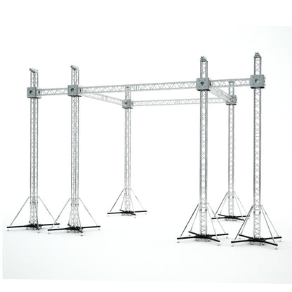 ProX Stage Roofing Truss System with Ground Support and Chain Hoists F34 Aluminum Complete Package | 30 ft W x 20 ft L x 23 ft H | With 7' Speaker Wings