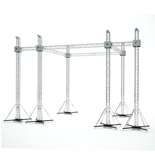 ProX Stage Roofing Truss System with Ground Support and Chain Hoists F34 Aluminum Complete Package | 30 ft W x 20 ft L x 23 ft H | With 7' Speaker Wings