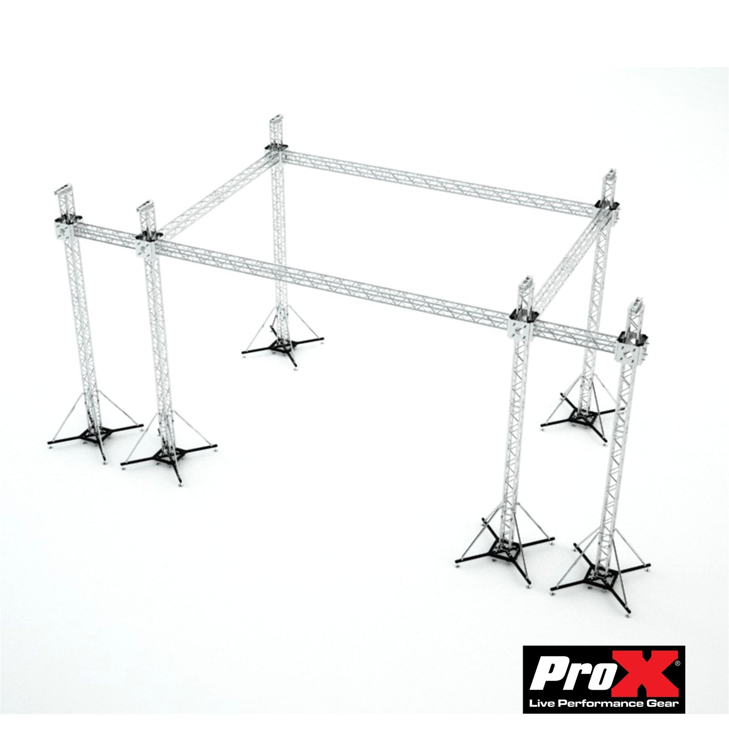 ProX Stage Roofing Truss System with Ground Support and Chain Hoists F34 Aluminum Complete Package | 30 ft W x 20 ft L x 23 ft H | With 7' Speaker Wings