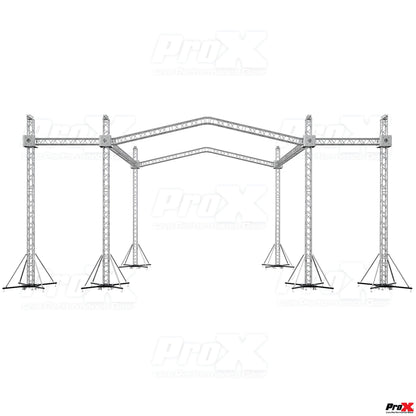 ProX Stage Roofing Truss System with Ground Support and Chain Hoists F34 Aluminum Complete Package | 30 ft W x 30 ft L x 23 ft H | PR2 12D With Speaker Wings
