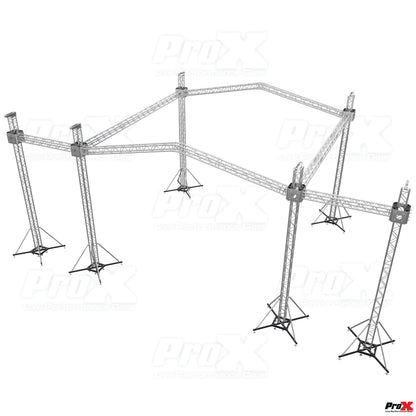 ProX Stage Roofing Truss System with Ground Support and Chain Hoists F34 Aluminum Complete Package | 30 ft W x 30 ft L x 23 ft H | PR2 12D With Speaker Wings