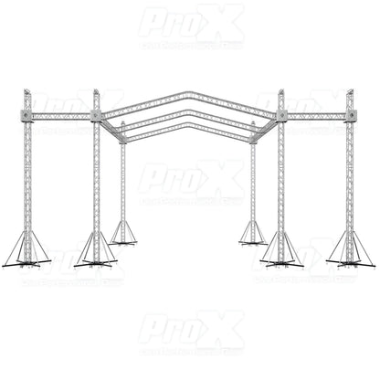 ProX Stage Roofing Truss System with Ground Support and Chain Hoists F34 Aluminum Complete Package | 30 ft W x 30 ft L x 23 ft H | PR3 12D With Speaker Wings