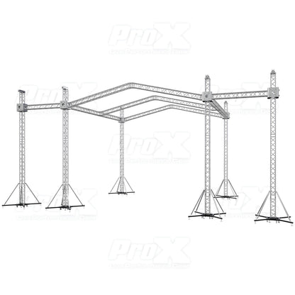ProX Stage Roofing Truss System with Ground Support and Chain Hoists F34 Aluminum Complete Package | 30 ft W x 30 ft L x 23 ft H | PR3 12D With Speaker Wings