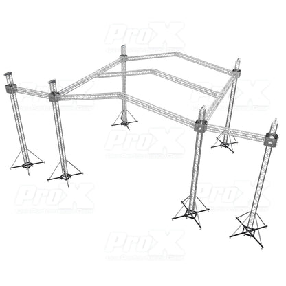 ProX Stage Roofing Truss System with Ground Support and Chain Hoists F34 Aluminum Complete Package | 30 ft W x 30 ft L x 23 ft H | PR3 12D With Speaker Wings