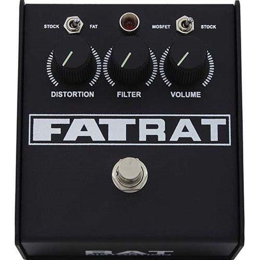 ProCo Sound FATRAT top panel with Stock/Fat and Mosfet/Stock clipping toggles and LED indicator