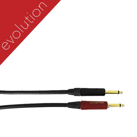 ProCo Sound Evolution instrument cable with gold straight 1/4" plugs and red silentPLUG end