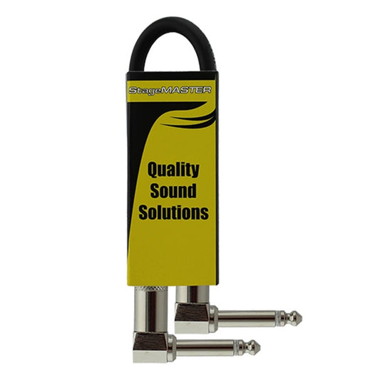 ProCo Sound StageMASTER instrument cable coiled in yellow retail packaging with dual right-angle 1/4" plugs