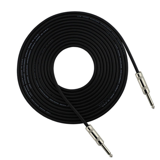 ProCo Sound StageMASTER instrument cable coiled with two straight 1/4" plugs on black jacket