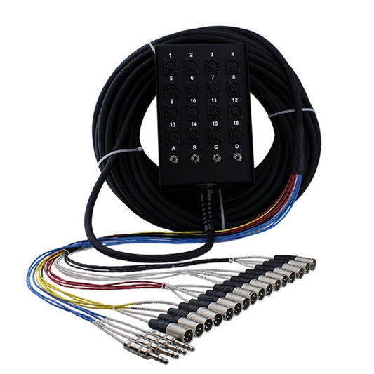 ProCo Sound SMC StageMASTER snake stage box with 16 numbered XLR inputs and four 1/4" returns labeled A through D