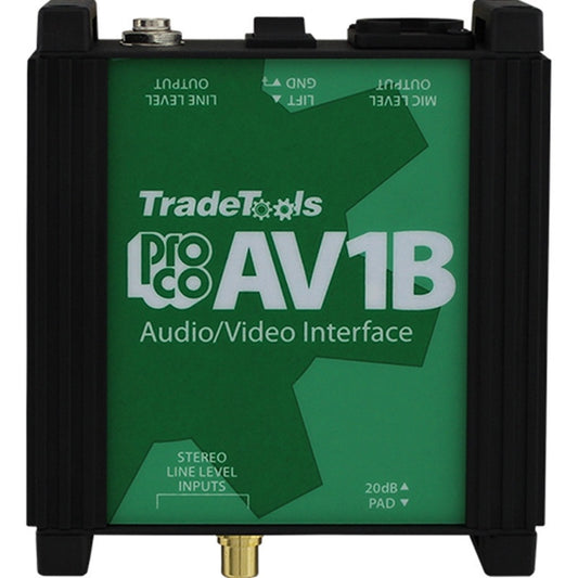 ProCo Sound AV1B top panel with ground lift, mic and line level output and 20dB pad markings