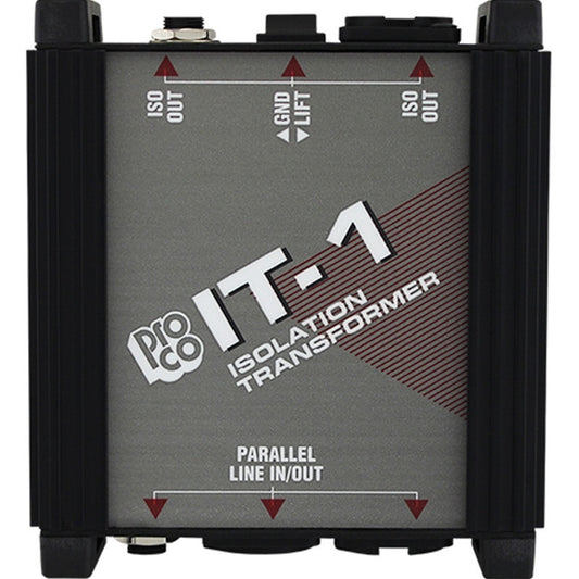 ProCo IT-1 isolation transformer top panel graphics with ribbed black side rails and corner bumpers