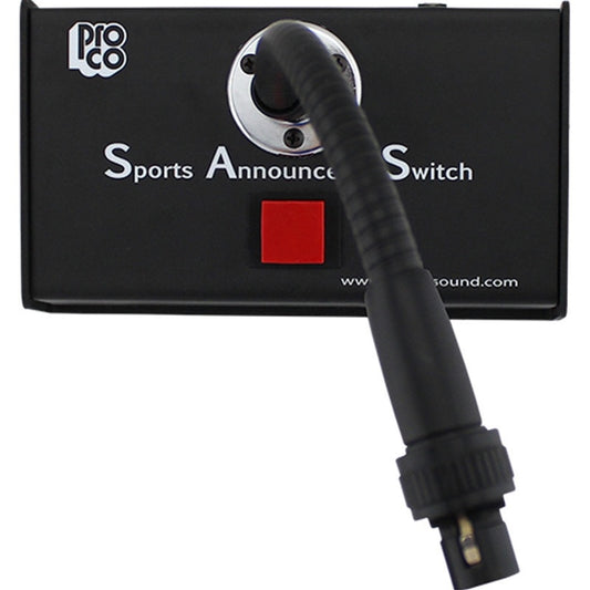 ProCo Sound SAS3 top view showing red push-to-talk button and gooseneck mount collar