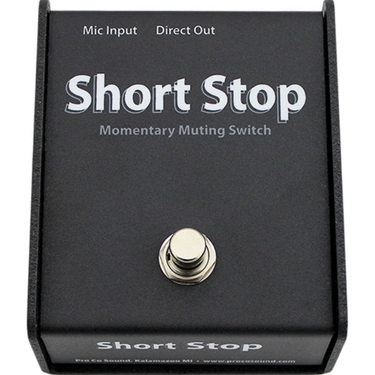 ProCo Sound CDSS Short Stop top view showing Mic Input and Direct Out labels and metal footswitch