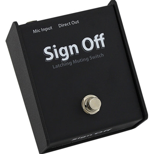 ProCo Sound CDSO Sign Off latching mic mute switch, angled view of black pedal with metal footswitch