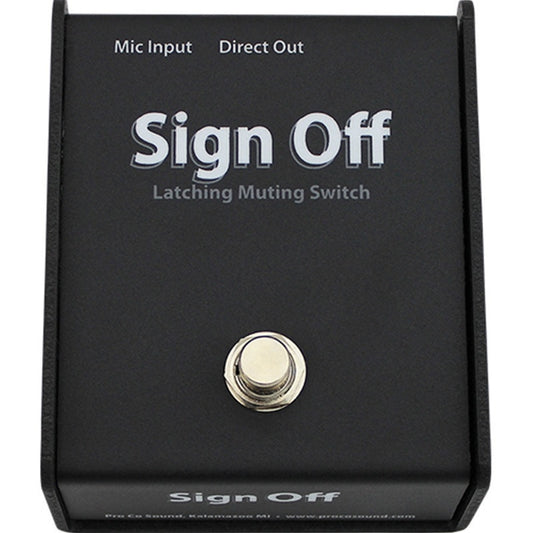 ProCo Sound CDSO top view showing Mic Input and Direct Out labels above the latching footswitch button