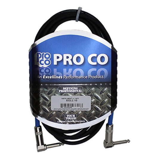 Pro Co Excellines EGLL instrument cable coiled in blue Pro Co retail wrap with product label
