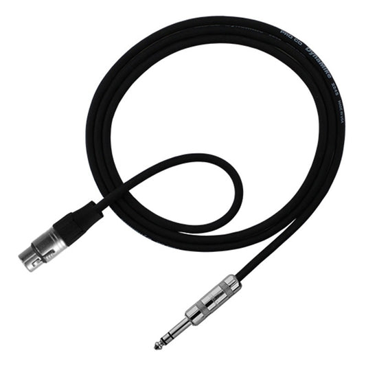 ProCo Sound Excellines balanced TRS to XLR female cable coiled, showing both connector ends
