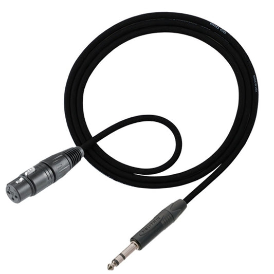 ProCo Sound Ameriquad balanced cable coiled with female XLR and TRS plug ends shown