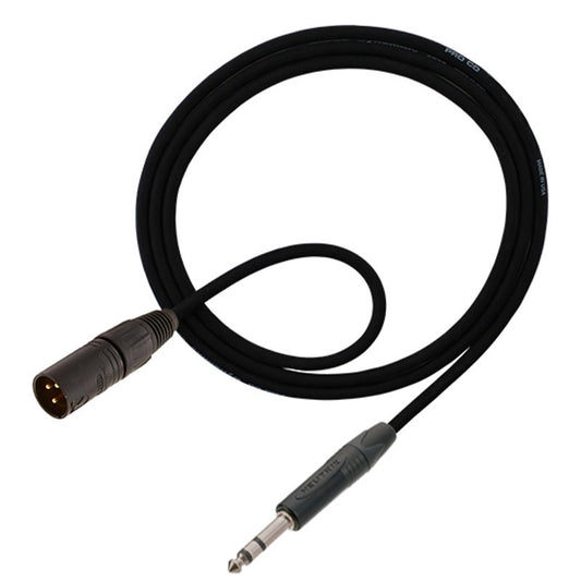 ProCo Sound Ameriquad balanced cable coiled with male XLR and TRS plugs on both ends