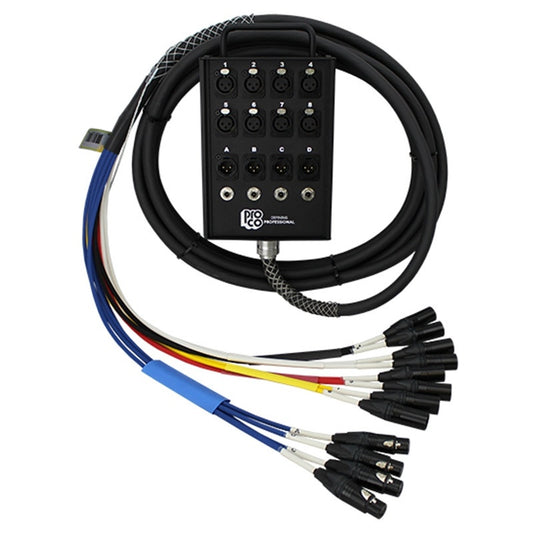ProCo Sound RoadMaster stage snake with 8-channel XLR stage box and coiled cable with XLR fantail