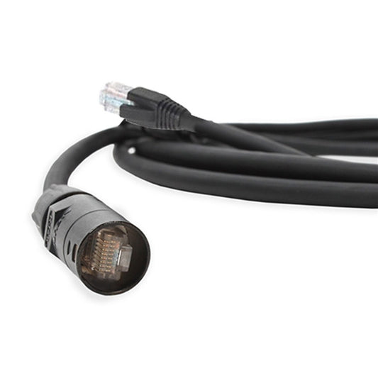 ProCo Sound DuraCat Cat6 cable with EtherCon connector and RJ45 end on coiled black jacket