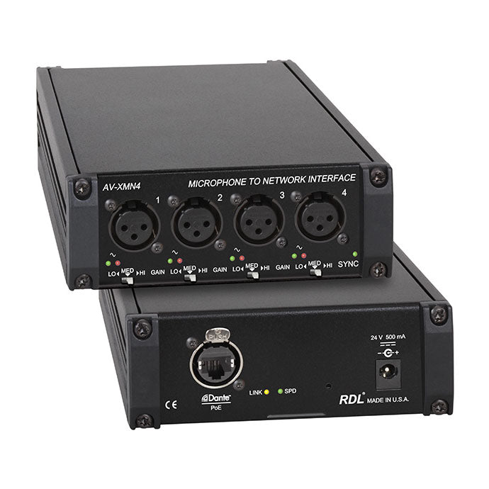 RDL AV-XMN4 Four Channel Mic to Dante Interface