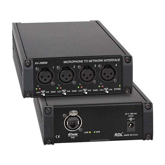 RDL AV-XMN4 Four Channel Mic to Dante Interface