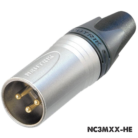 Neutrik NC3MXX-HE 3-pole male XLR cable connector with gold-plated pins and nickel housing