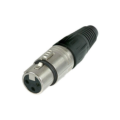 Neutrik NC3FX-B-D 3-pin female XLR cable connector with nickel shell and black strain relief boot