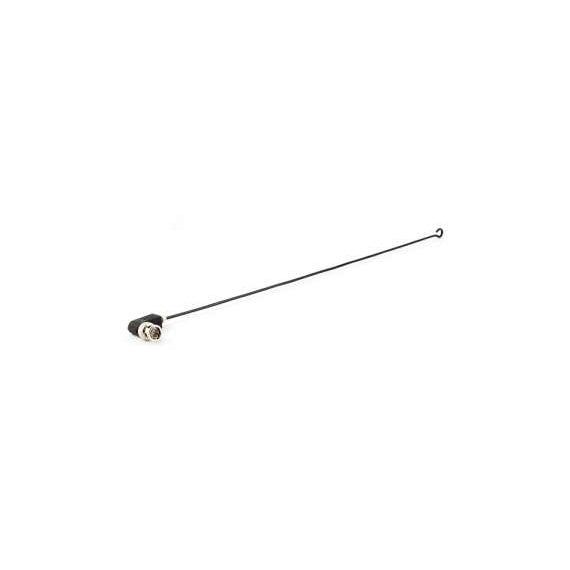 A170AC VHF straight whip antenna full view with right angle BNC connector at the base and small loop tip on the thin black rod, Lectrosonics