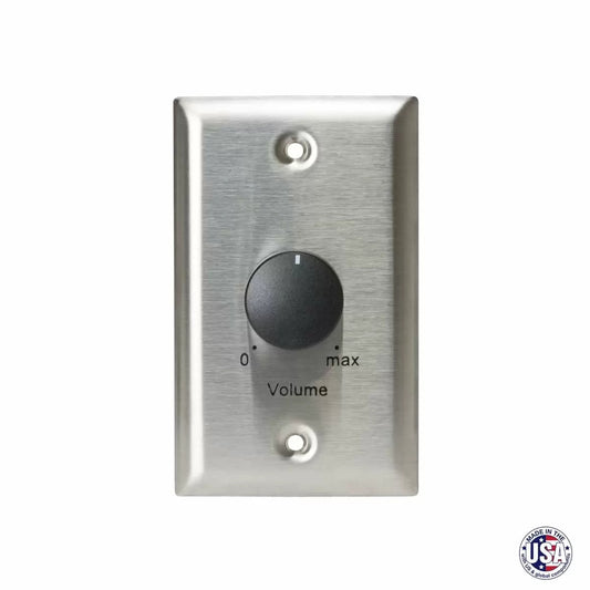 Lowell 25W Mono Volume Control With Standard Wall Plate | Stainless Steel